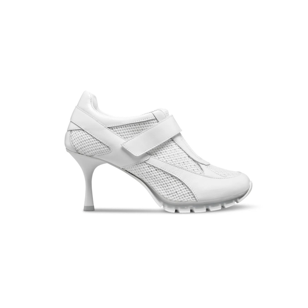 White Hybrid Sneaker Heels with Stiletto Tread